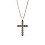 14k Solid Gold & Black Diamond Macro Cross Pendant