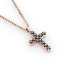 14k Solid Gold & Black Diamond Macro Cross Pendant