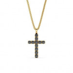 14k Solid Gold & Black Diamond Macro Cross Pendant