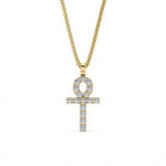 14k Sold Gold & White Diamond Macro Ankh Pendant