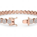 14k Solid Gold & White Diamond Floral Motif Cluster Bracelet Size 7
