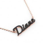 14k Solid Gold & Black Diamond Name Pendant