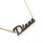 14k Solid Gold & Black Diamond Name Pendant