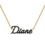 14k Solid Gold & Black Diamond Name Pendant