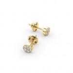 14k Solid Gold & White Diamond Floral Motif Earring