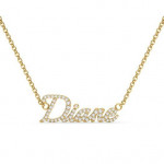 14k Solid Gold & White Diamond Name Pendant