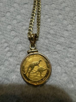 Gold Coin Necklace 14k 24 inch