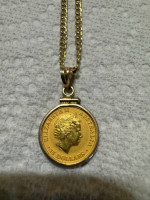 Gold Coin Necklace 14k 24 inch