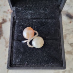 14K White Gold Pearl and Diamond Ring - Size 6.5