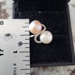 14K White Gold Pearl and Diamond Ring - Size 6.5