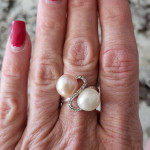 14K White Gold Pearl and Diamond Ring - Size 6.5