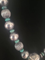 Turquoise with sterling silver cross and native silver beads