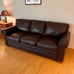 Leather rolled arm sofa couch - dark aubergine/purple