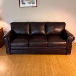 Leather rolled arm sofa couch - dark aubergine/purple