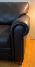Leather rolled arm sofa couch - dark aubergine/purple