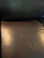 Leather rolled arm sofa couch - dark aubergine/purple