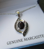 New Genuine Marcasite Purple Stone Necklace