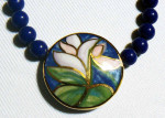 Blue Bead Water Lily Necklace Handmade Hand Painted