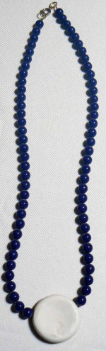 Blue Bead Water Lily Necklace Handmade Hand Painted