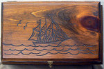 Hand Crafted Wooden Jewelry Box Sailing Ship on Lid
