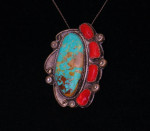 Silver Turquoise and Coral Pendant