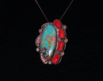 Silver Turquoise and Coral Pendant