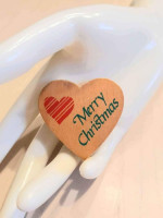 Wood Merry Christmas Heart Brooch
