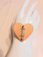 Wood Merry Christmas Heart Brooch