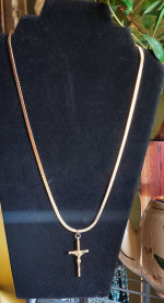 18KT Heavy Gold Plate Cross Pendant 24" Monet Chain