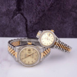 Rolex SET Datejust 26/36mm 18k Yellow Gold & Steel ICED 1.75ct Diamond