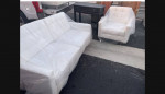 White Vegan Leather Living Room Set (2 Chairs & Sofa)