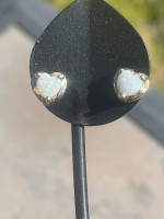 14k Yellow Gold and Heart Shaped Australian Opal Earrings