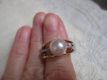 14K Diamond Pearl Sterling Ring 7