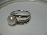 14K Diamond Pearl Sterling Ring 7