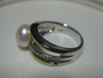 14K Diamond Pearl Sterling Ring 7