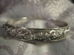Antique Sterling Repousse Floral Bangle Hinged Oval Bracelet