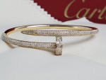 18k Gold Cartier Love Bangle Nail Bracelet Pave Diamonds