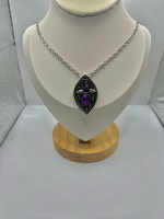 Purple Cz Flower Pendant Silver Chain Necklace