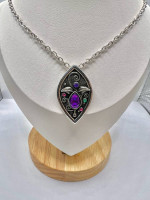 Purple Cz Flower Pendant Silver Chain Necklace