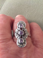 NEW Sterling Silver Marcasite and Amethyst Ring