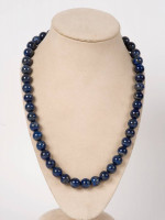 Blue Gold Natural Lapis Lazuli 1/2" Round Bead Stone Necklace