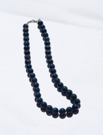 Blue Gold Natural Lapis Lazuli 1/2" Round Bead Stone Necklace