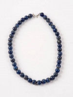 Blue Gold Natural Lapis Lazuli 1/2" Round Bead Stone Necklace