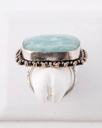 STERLING SILVER RING WITH LARGE AMAZONITE STONE - BEAUTY
