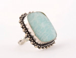 STERLING SILVER RING WITH LARGE AMAZONITE STONE - BEAUTY