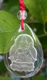 Beautiful Clear Quartz Etch Engraved BUDDHA Tear Drop Pendant Necklace