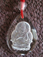 Beautiful Clear Quartz Etch Engraved BUDDHA Tear Drop Pendant Necklace