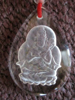 Beautiful Clear Quartz Etch Engraved BUDDHA Tear Drop Pendant Necklace
