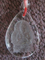 Beautiful Clear Quartz Etch Engraved BUDDHA Tear Drop Pendant Necklace