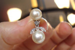 14k Yellow Gold 7mm & 8mm Double Pearl Dangle Screw-back Earrings 3/4"